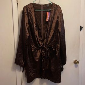 Shein curve brown sexy deep neck knot front. 4XL